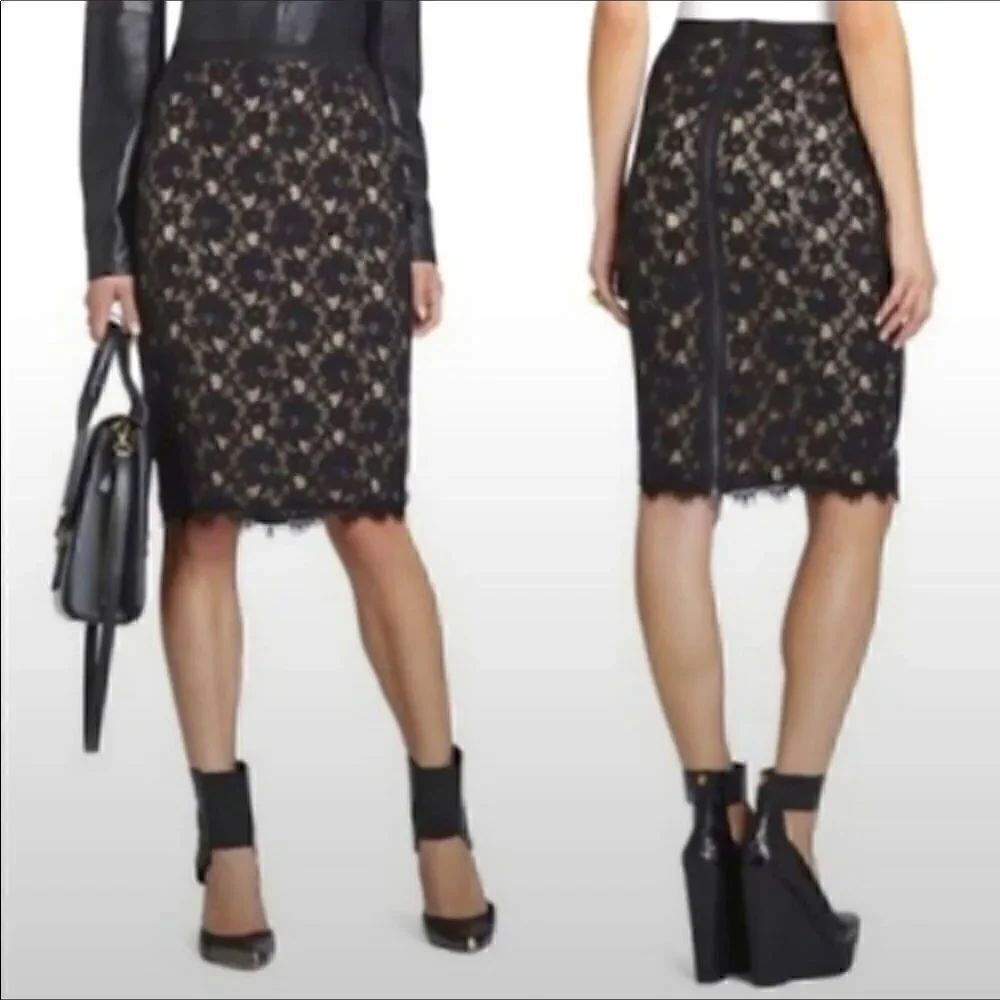 BCBG Sz M black lace back zippered skirt